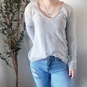 Madewell merino wool blend v-neck gray ribbed classic sweater women’s si…